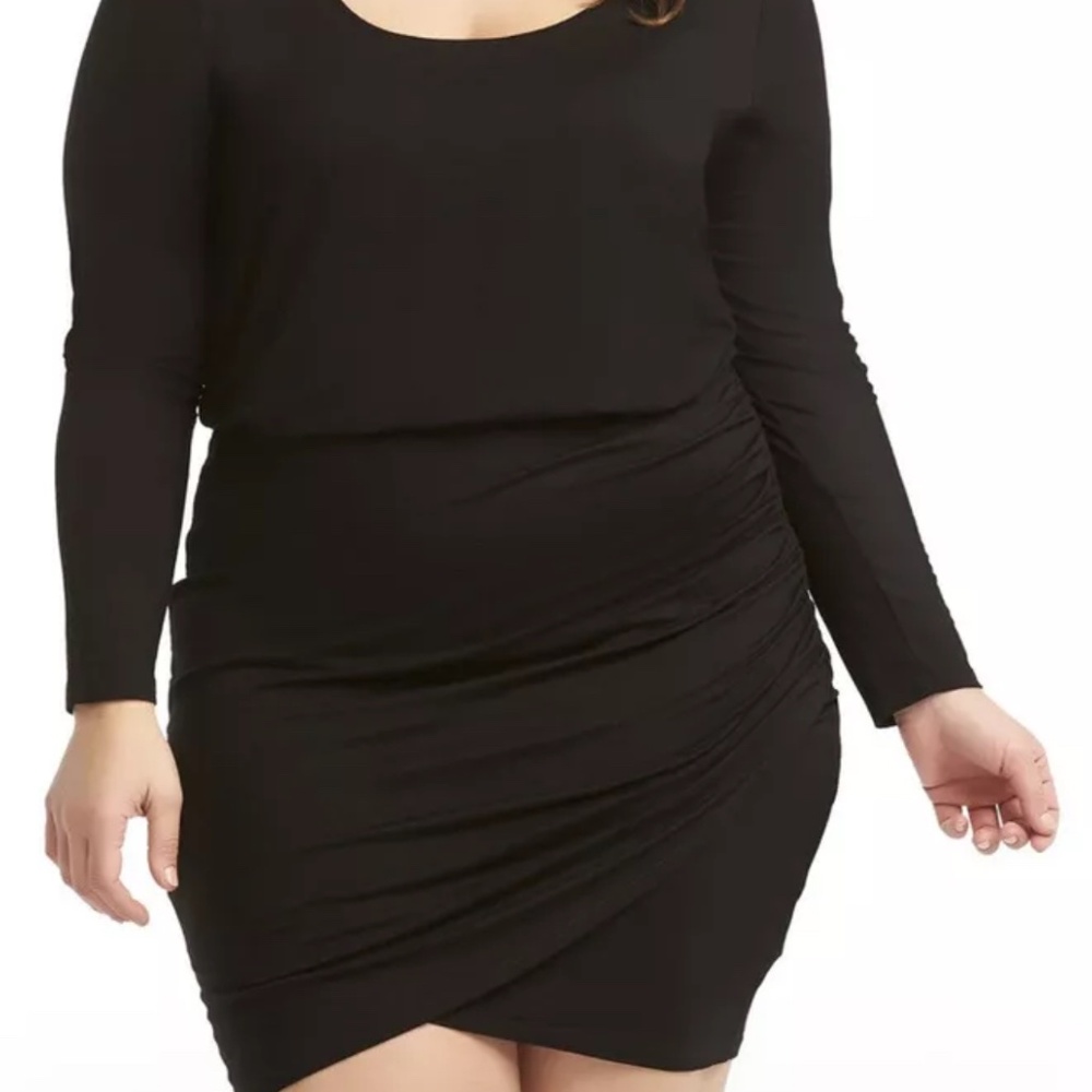 Lemon TART Dennis Dress Womens 1X Black Long Sleeve Ruched Sides‎ New